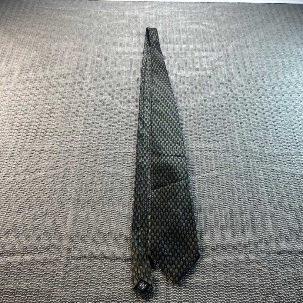 Ziggurat Mulberry Neckwear Silk Tie Olive Green Gold Navy Geometric Hand Made